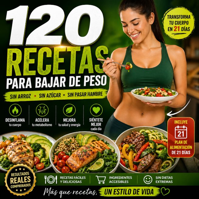 120 Recetas para bajar de peso + Plan de alimentación de 21 días